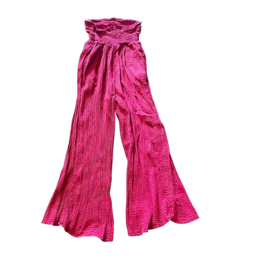 The Bethany Jumpsuit / Anthropologie Pink Cropped Wide Leg Strapless - Picture 5 of 7